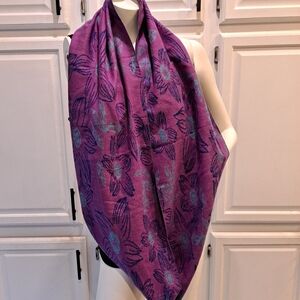 Chelsey II Elegant Purple Blue Gray Silk Floral Women's Infinity Scarf